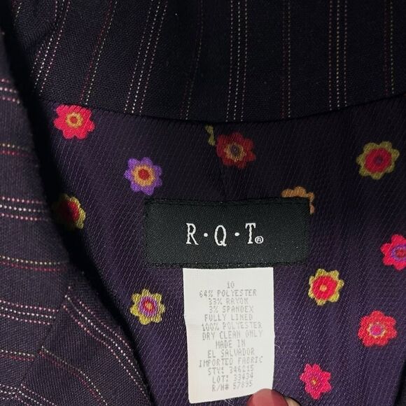 Vintage 90’s R.Q.T Dark Purple Blazer Pinstriped Two Button Blazer with Pockets - Picture 4 of 6